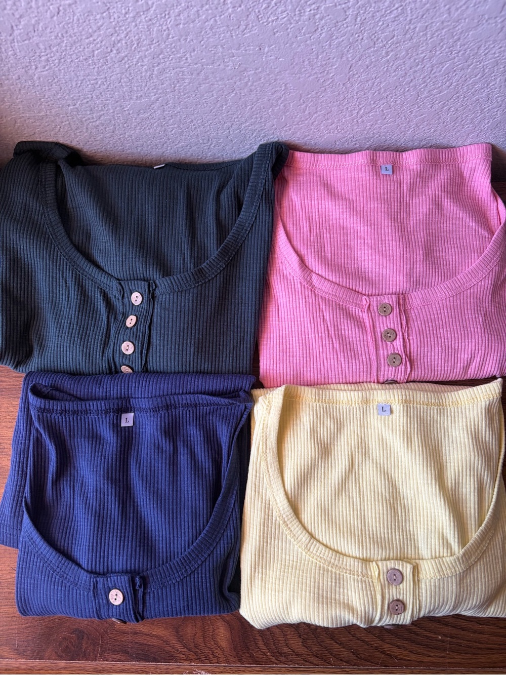 Ribbed Henley Sweater - Pink, Navy, Yellow, Black